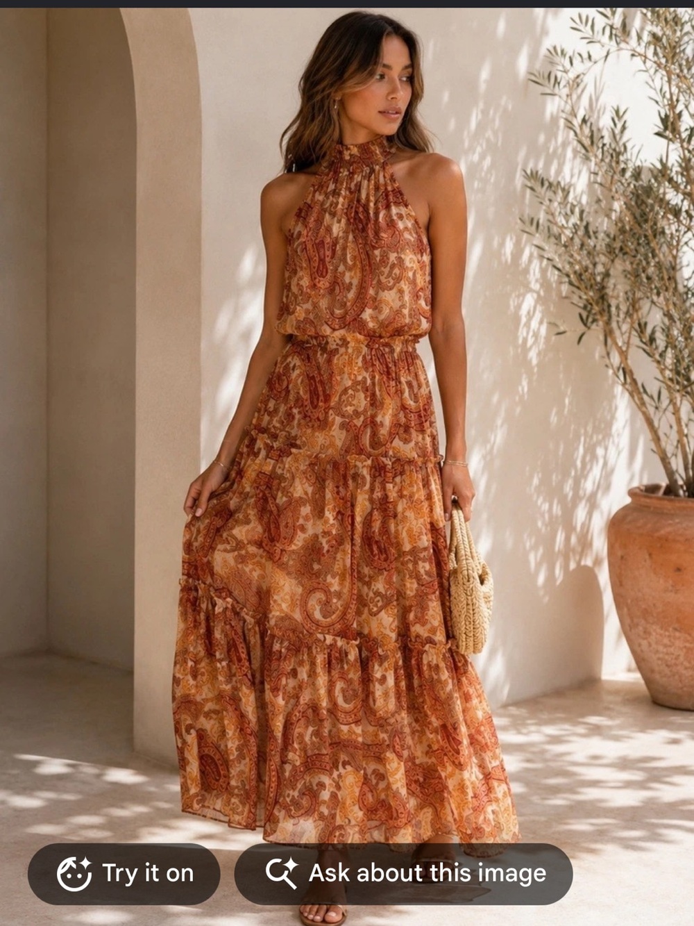 Taylor Rust Paisley Halter Maxi Dress